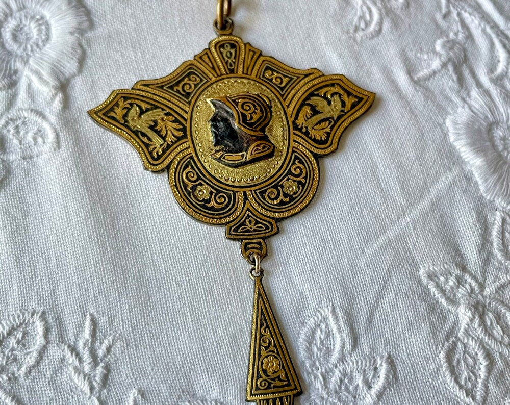 Very Rare Antique 19th Century Spanish Damascene Toledo Cameo Necklace