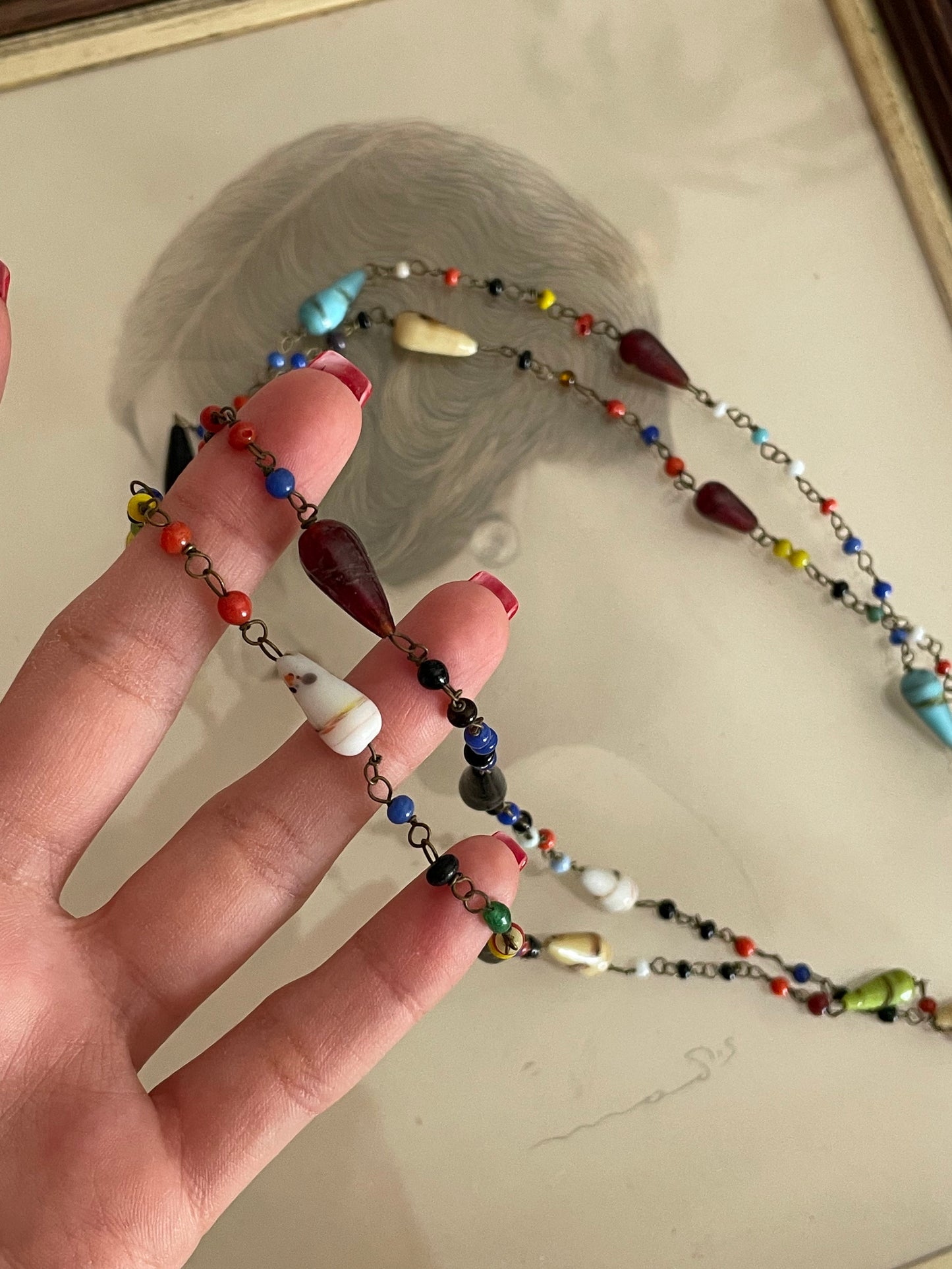 Art Deco 1920s Harlequin Czech Beaded Flapper Necklace