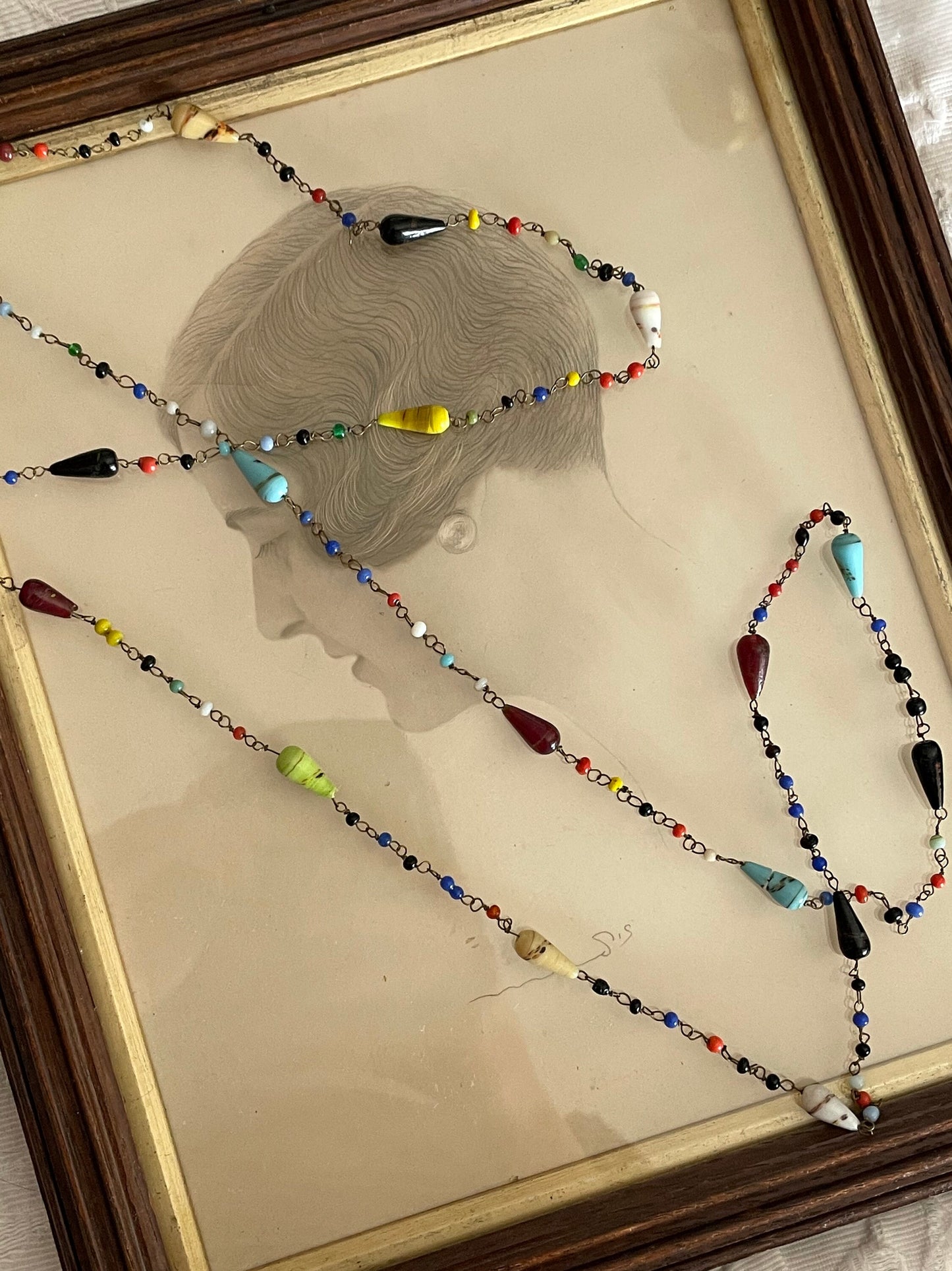 Art Deco 1920s Harlequin Czech Beaded Flapper Necklace