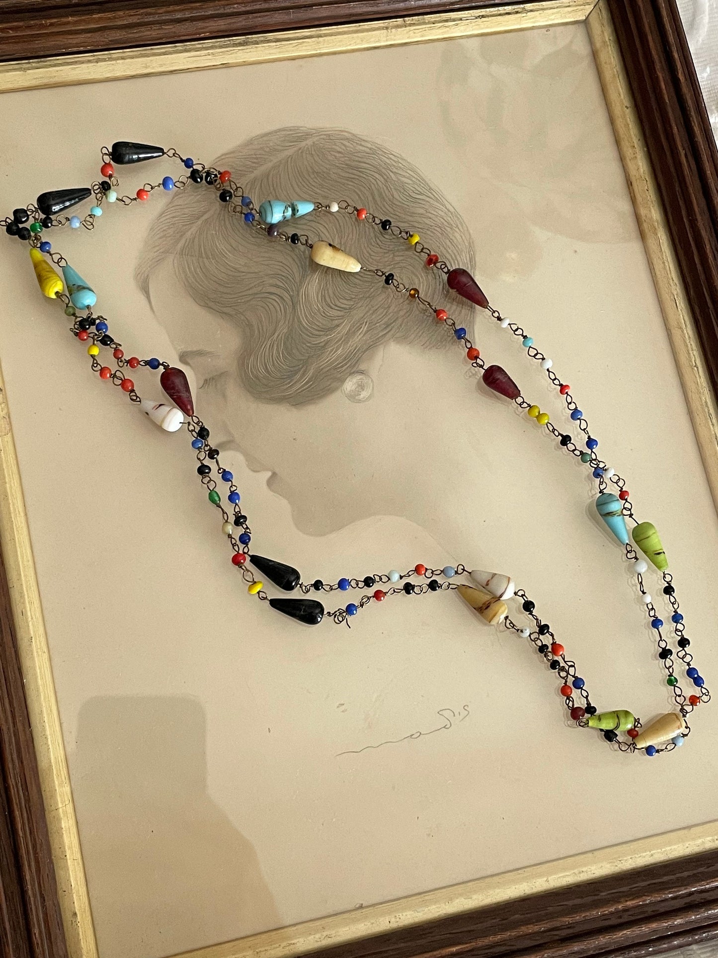 Art Deco 1920s Harlequin Czech Beaded Flapper Necklace