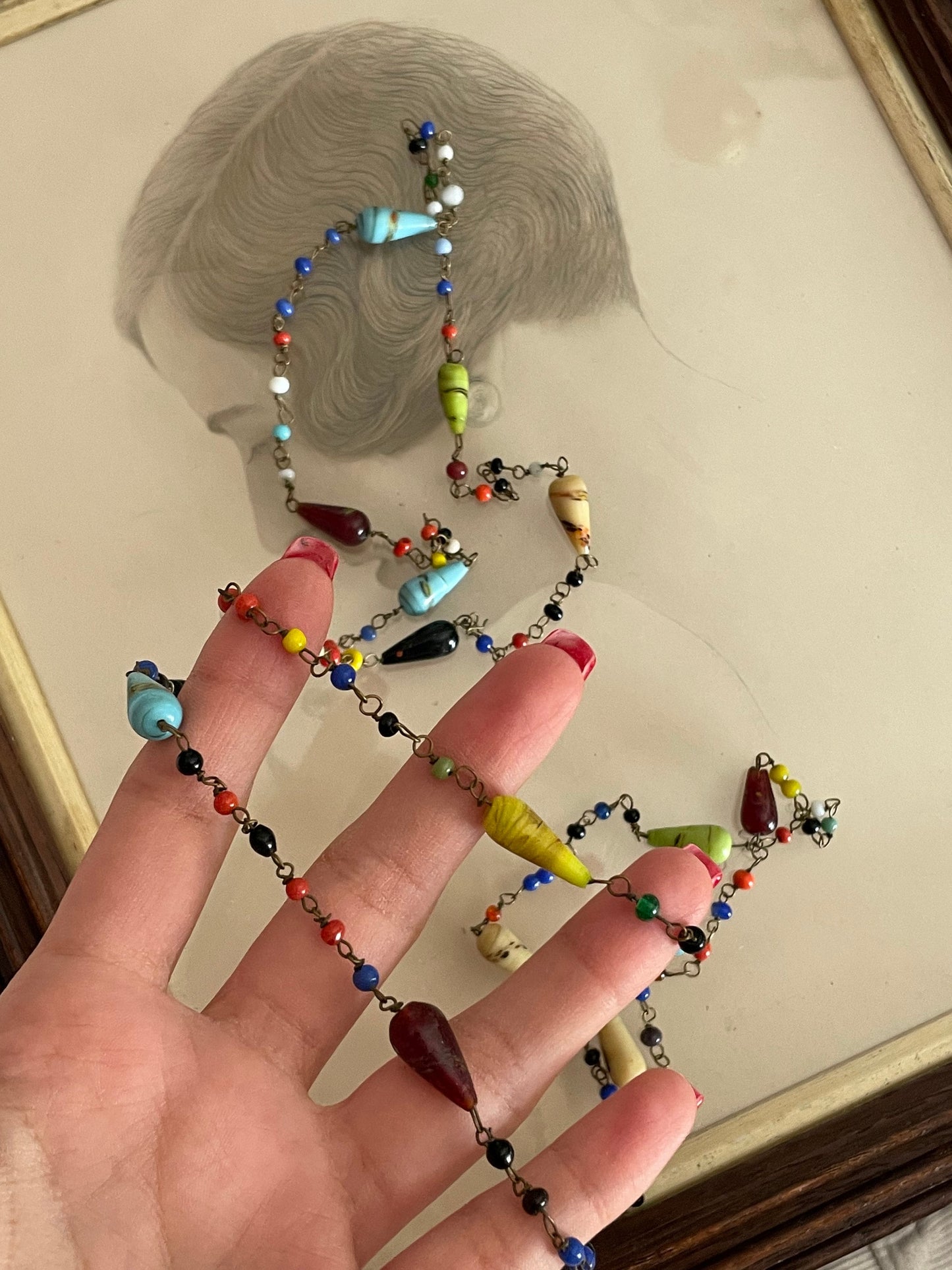 Art Deco 1920s Harlequin Czech Beaded Flapper Necklace