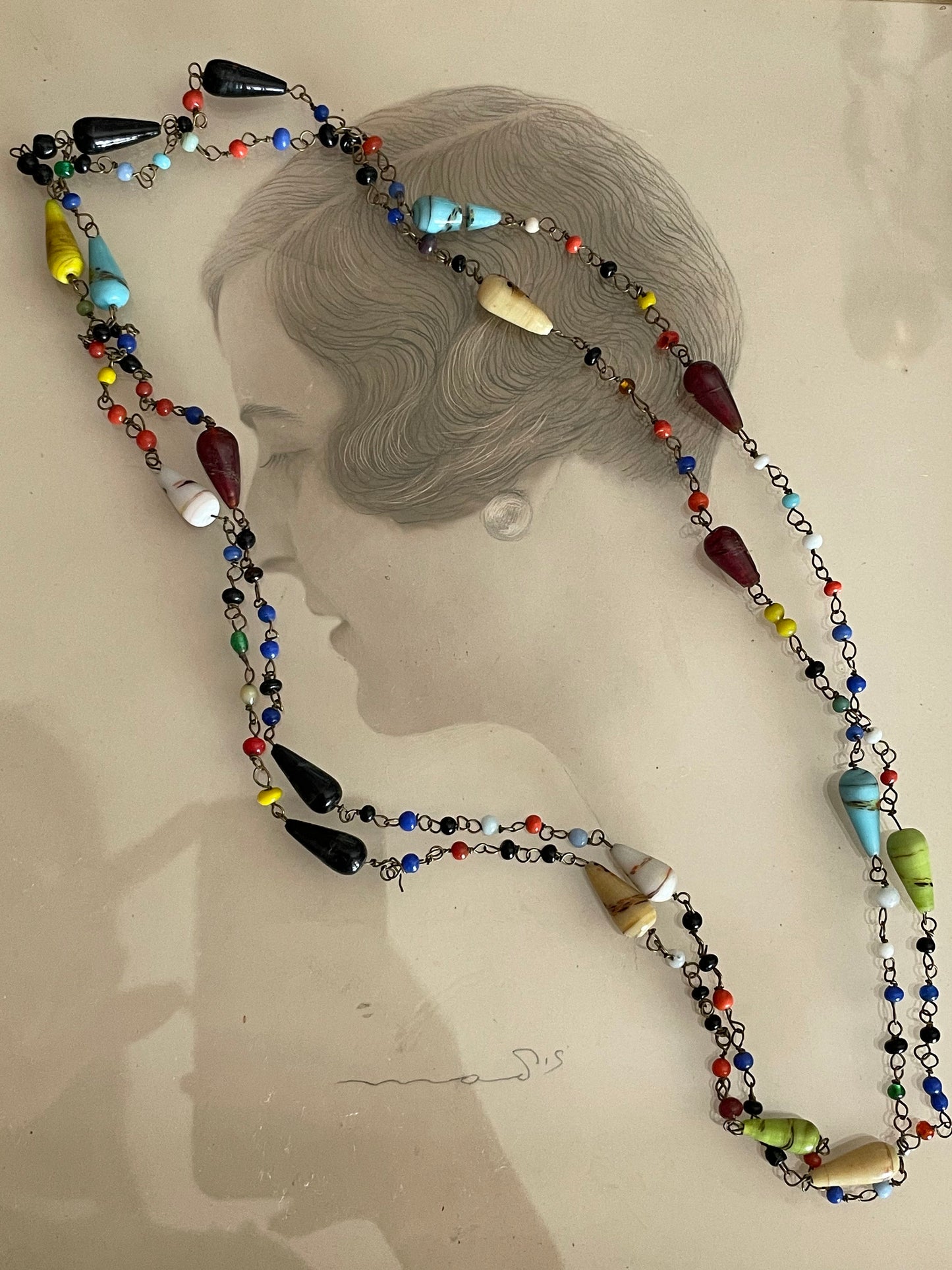 Art Deco 1920s Harlequin Czech Beaded Flapper Necklace