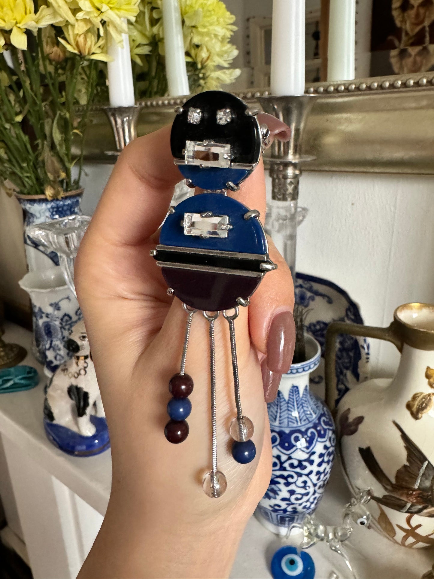 Rare 1980s Colour Block Robot Shape Dangling Brooch