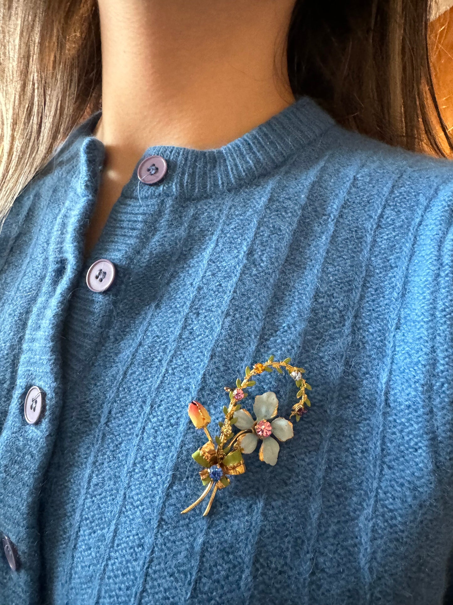 Vintage 1930s Czech Multicoloured Glass and Enamel Flower Brooch