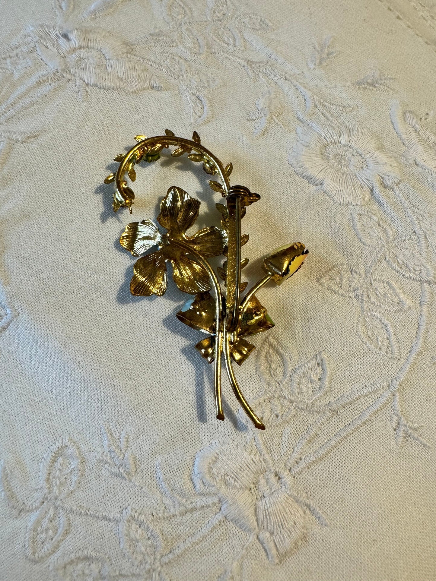 Vintage 1930s Czech Multicoloured Glass and Enamel Flower Brooch