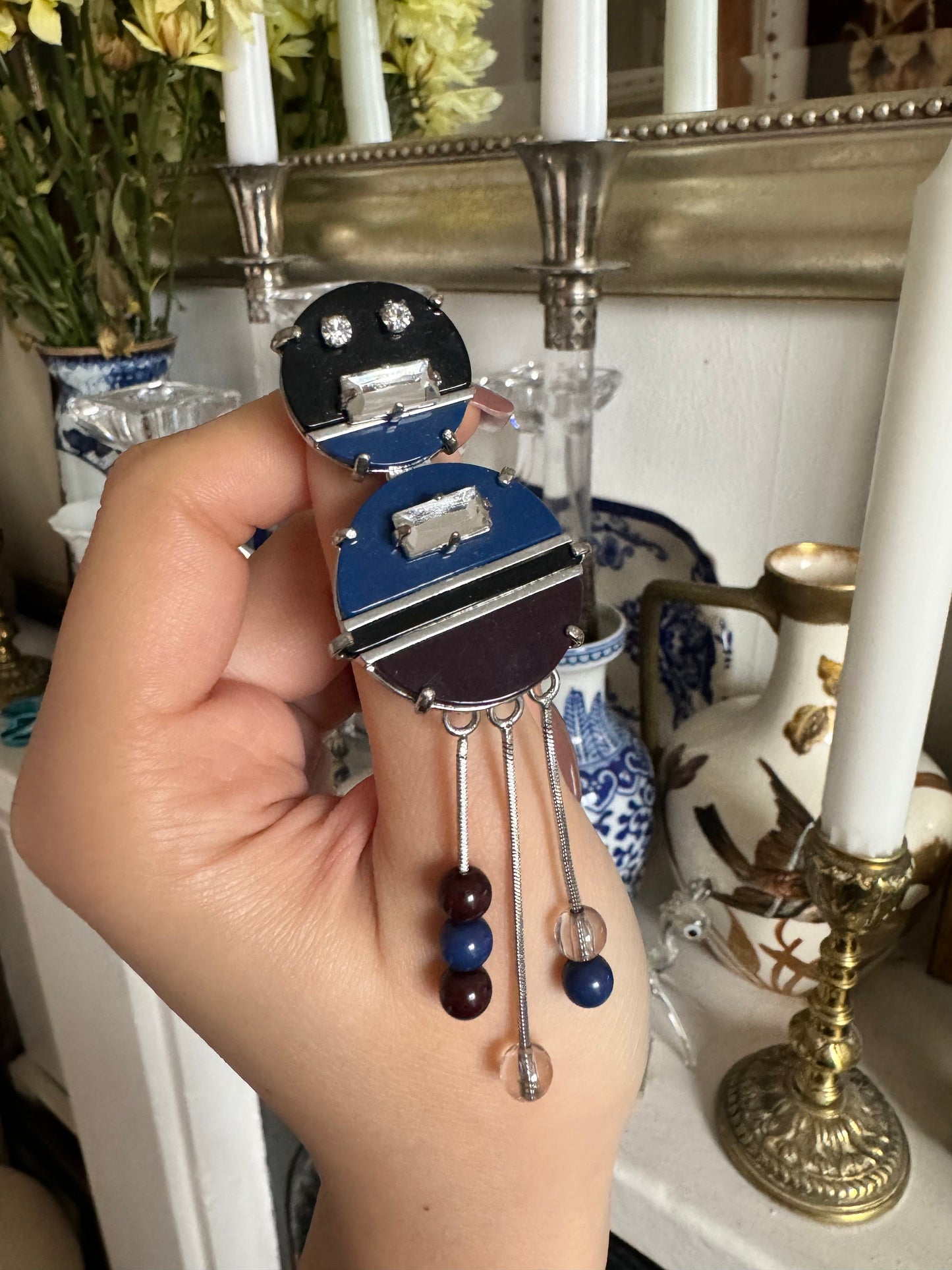 Rare 1980s Colour Block Robot Shape Dangling Brooch