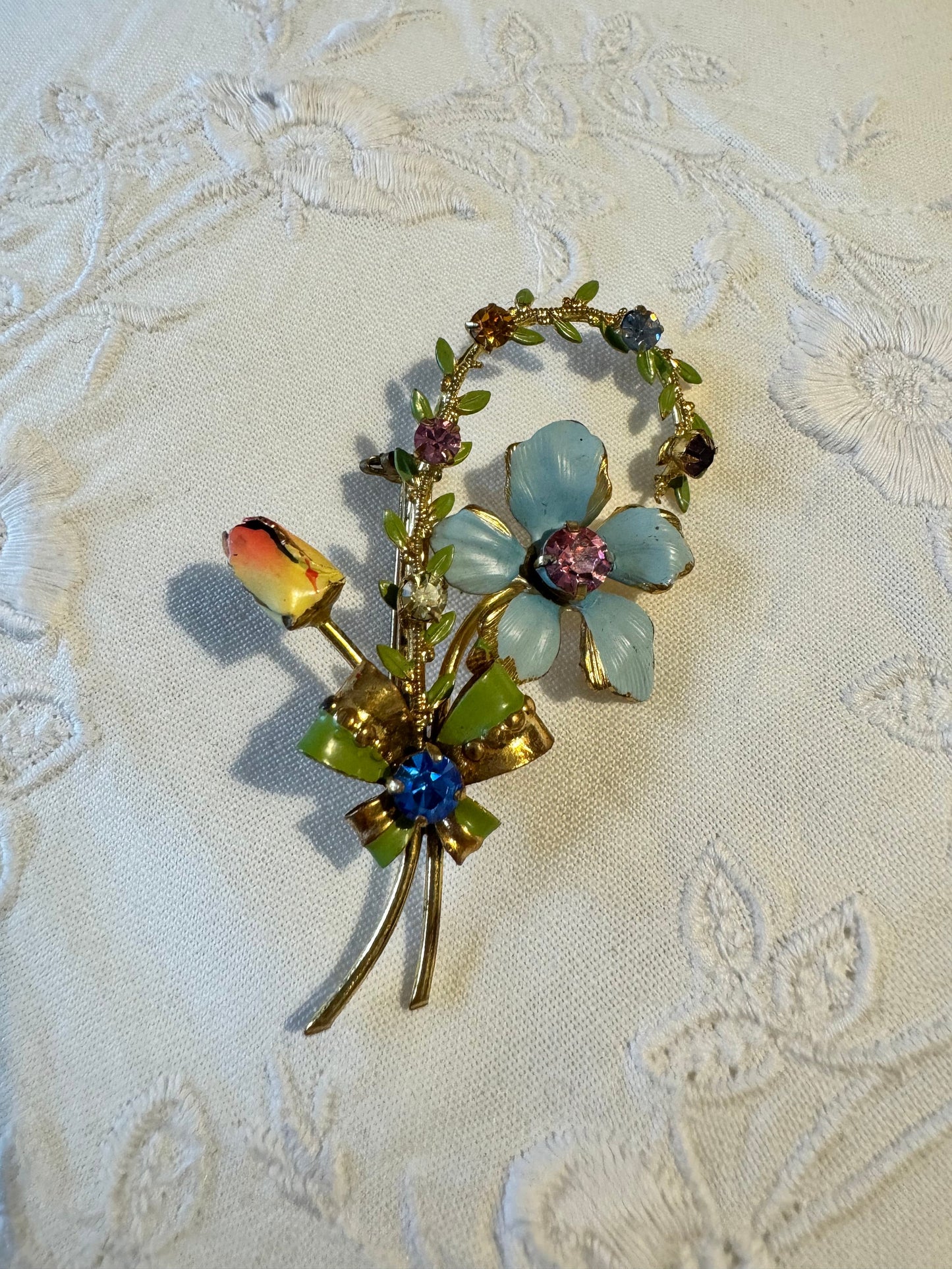 Vintage 1930s Czech Multicoloured Glass and Enamel Flower Brooch