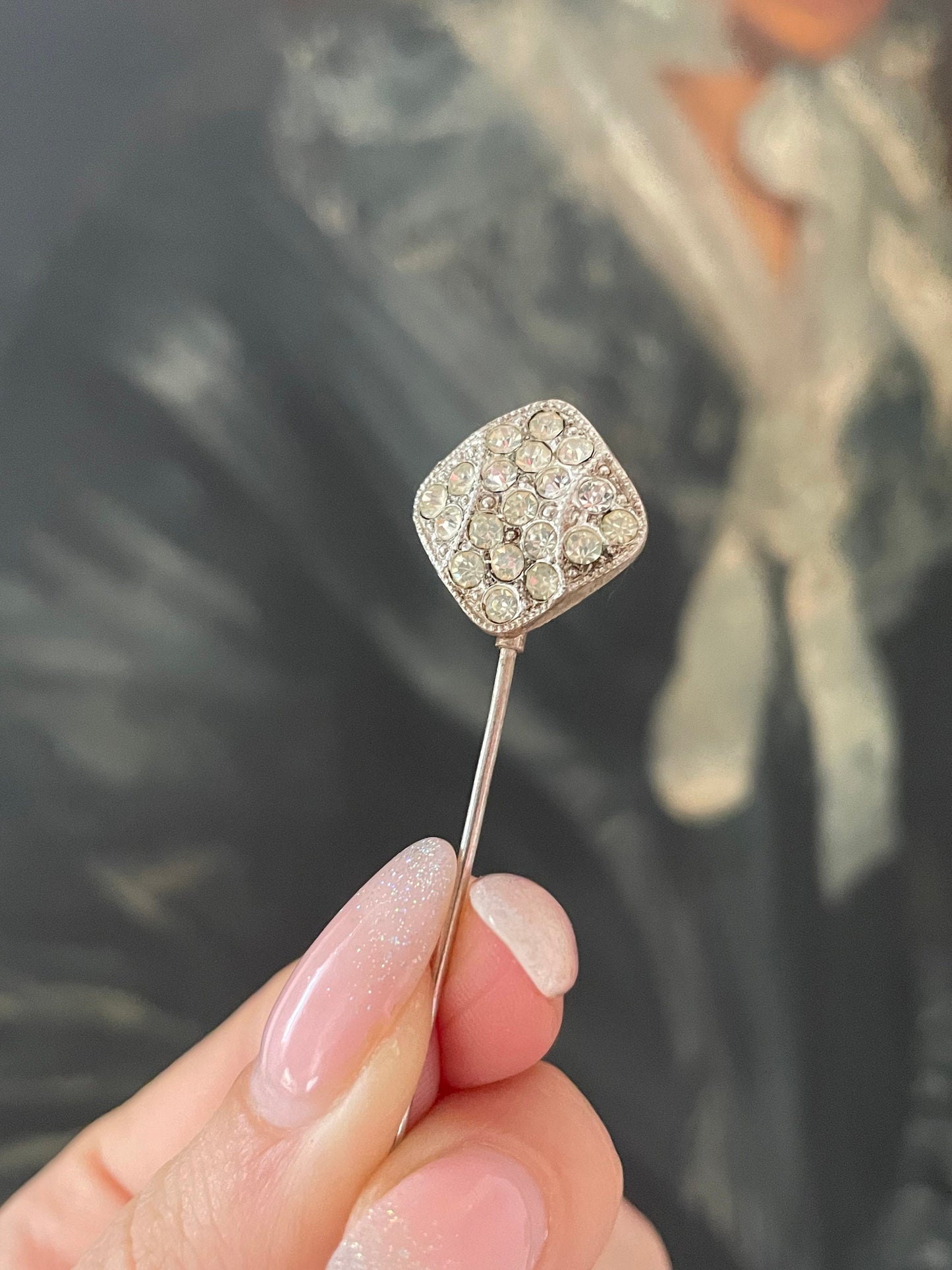 Antique Edwardian / Art Deco 1910s 1920s Clear Paste Stone Stick Pin