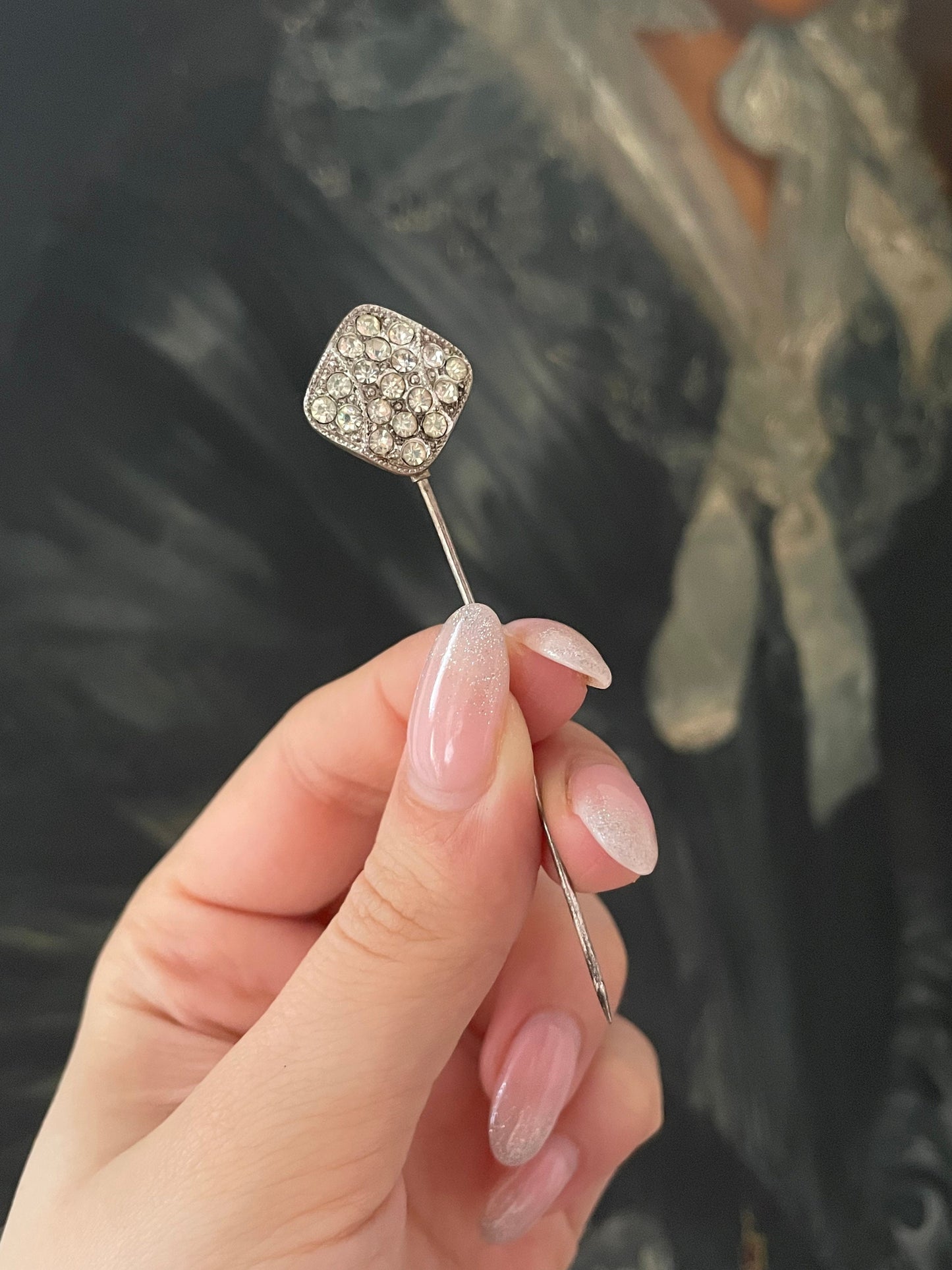 Antique Edwardian / Art Deco 1910s 1920s Clear Paste Stone Stick Pin