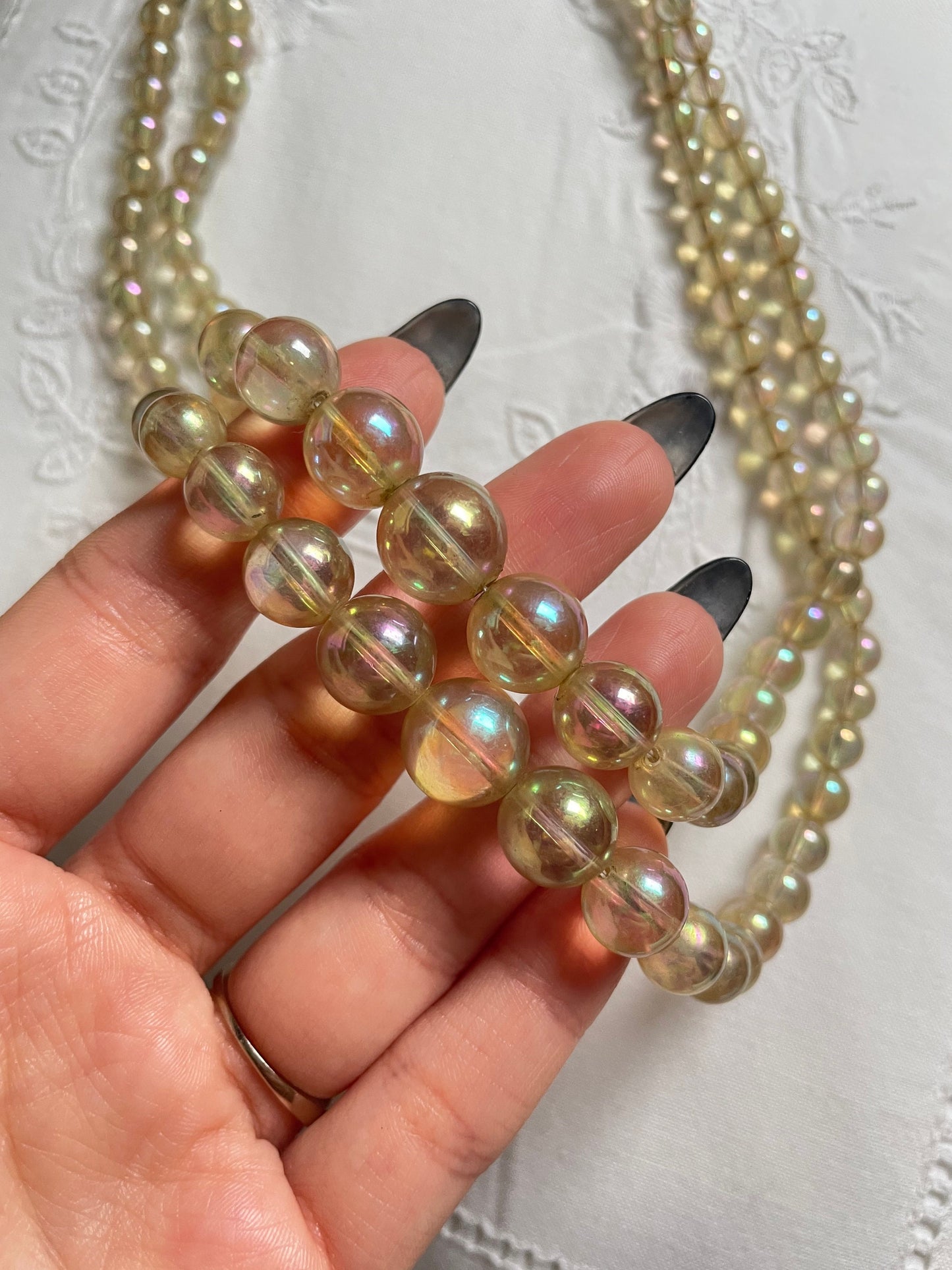 Vintage 1950s Iridescent Aurora Borealis Bead Two Strand Necklace