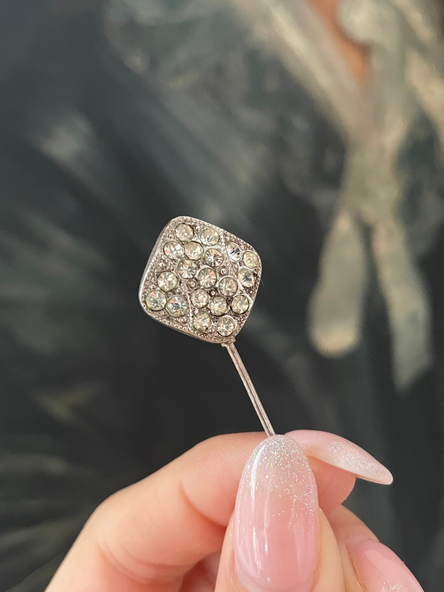 Antique Edwardian / Art Deco 1910s 1920s Clear Paste Stone Stick Pin
