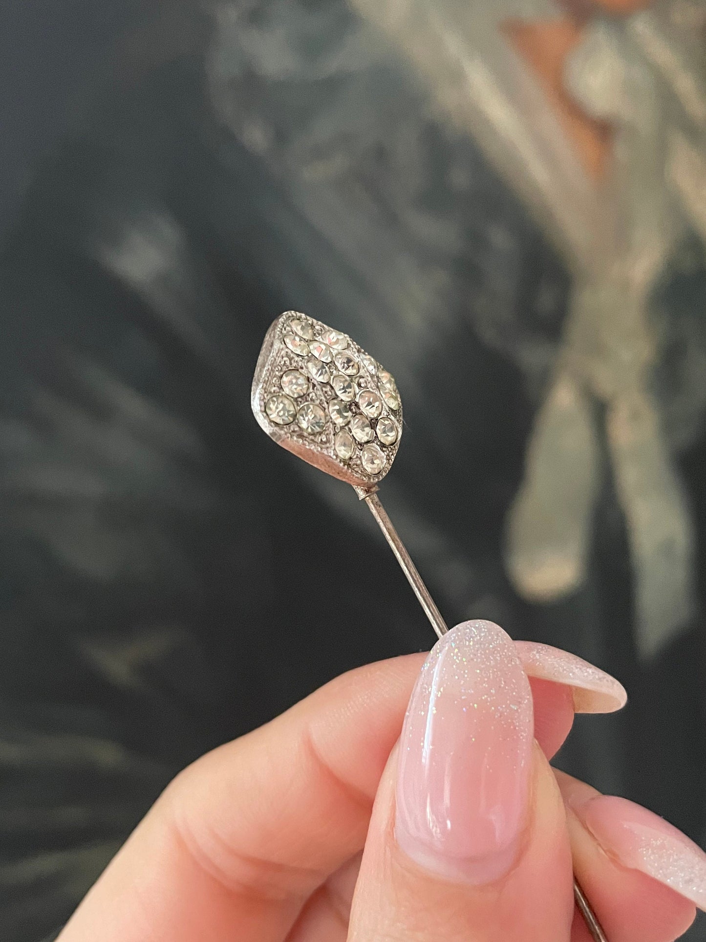Antique Edwardian / Art Deco 1910s 1920s Clear Paste Stone Stick Pin