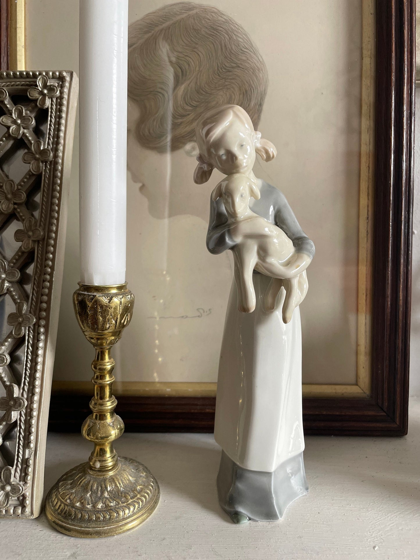 Vintage GDR Porcelain Figurine Girl With Lamb