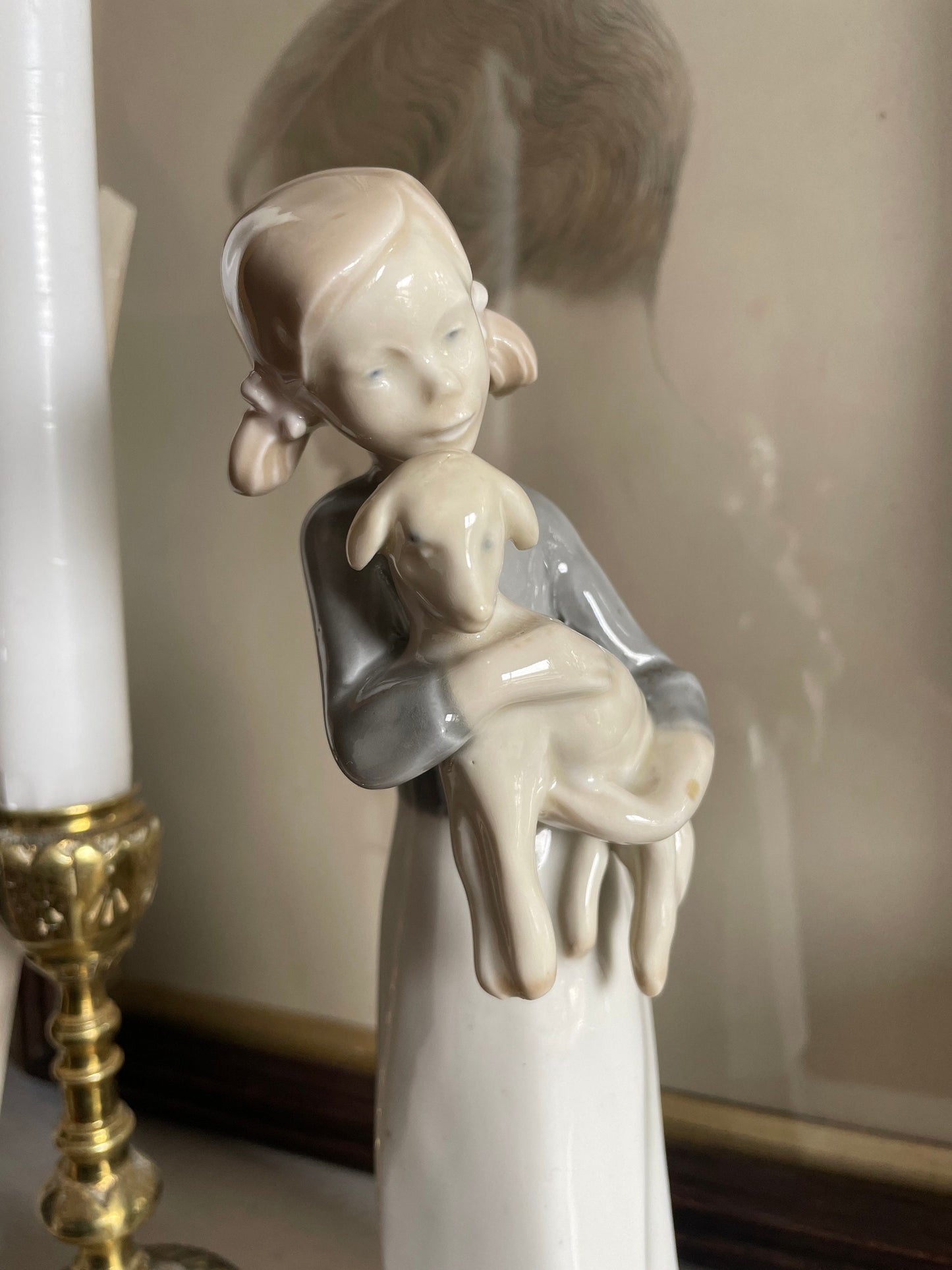 Vintage GDR Porcelain Figurine Girl With Lamb