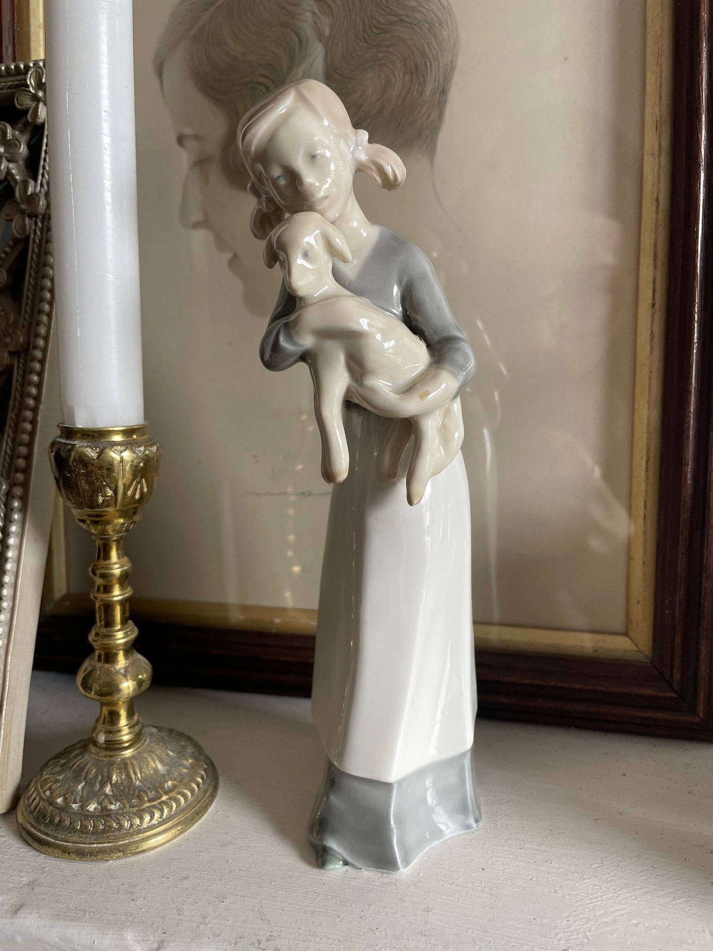 Vintage GDR Porcelain Figurine Girl With Lamb
