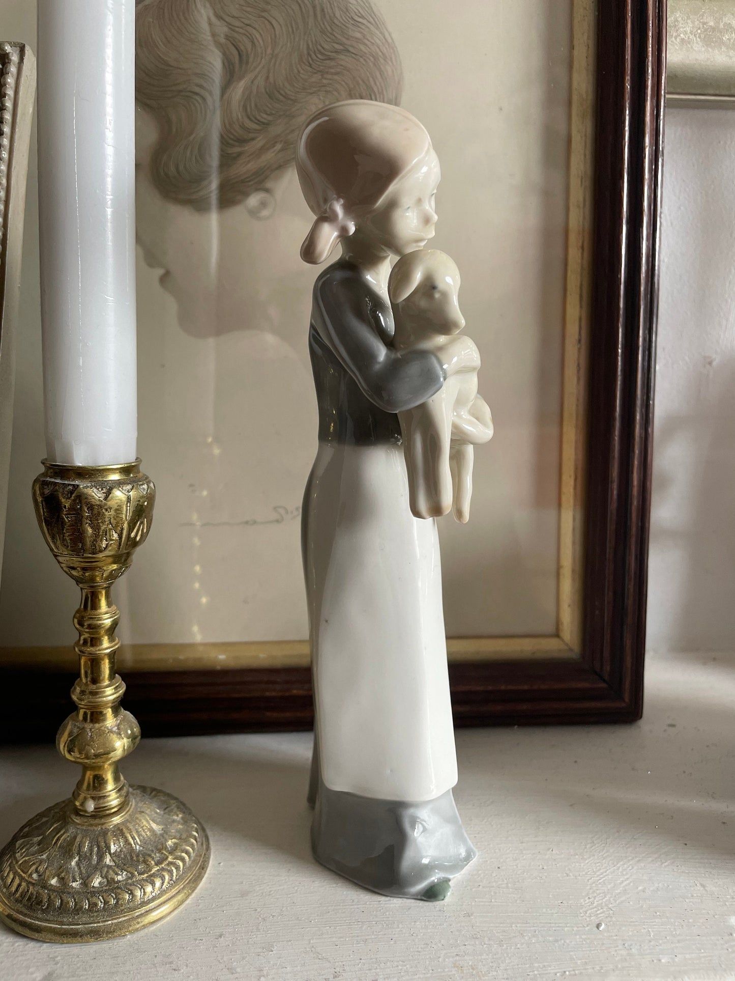 Vintage GDR Porcelain Figurine Girl With Lamb