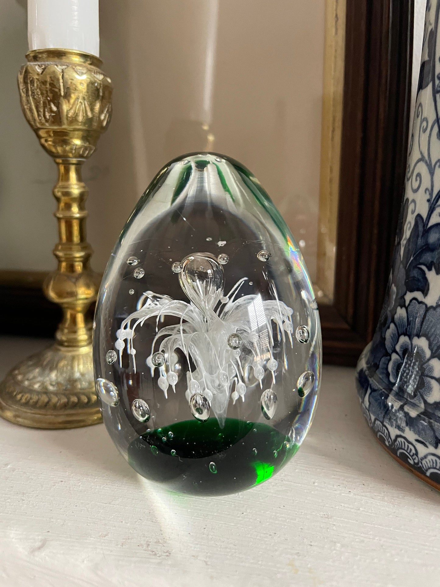 Vintage Mid-Century Egg Shape Glass Paperweight - Interesting Design