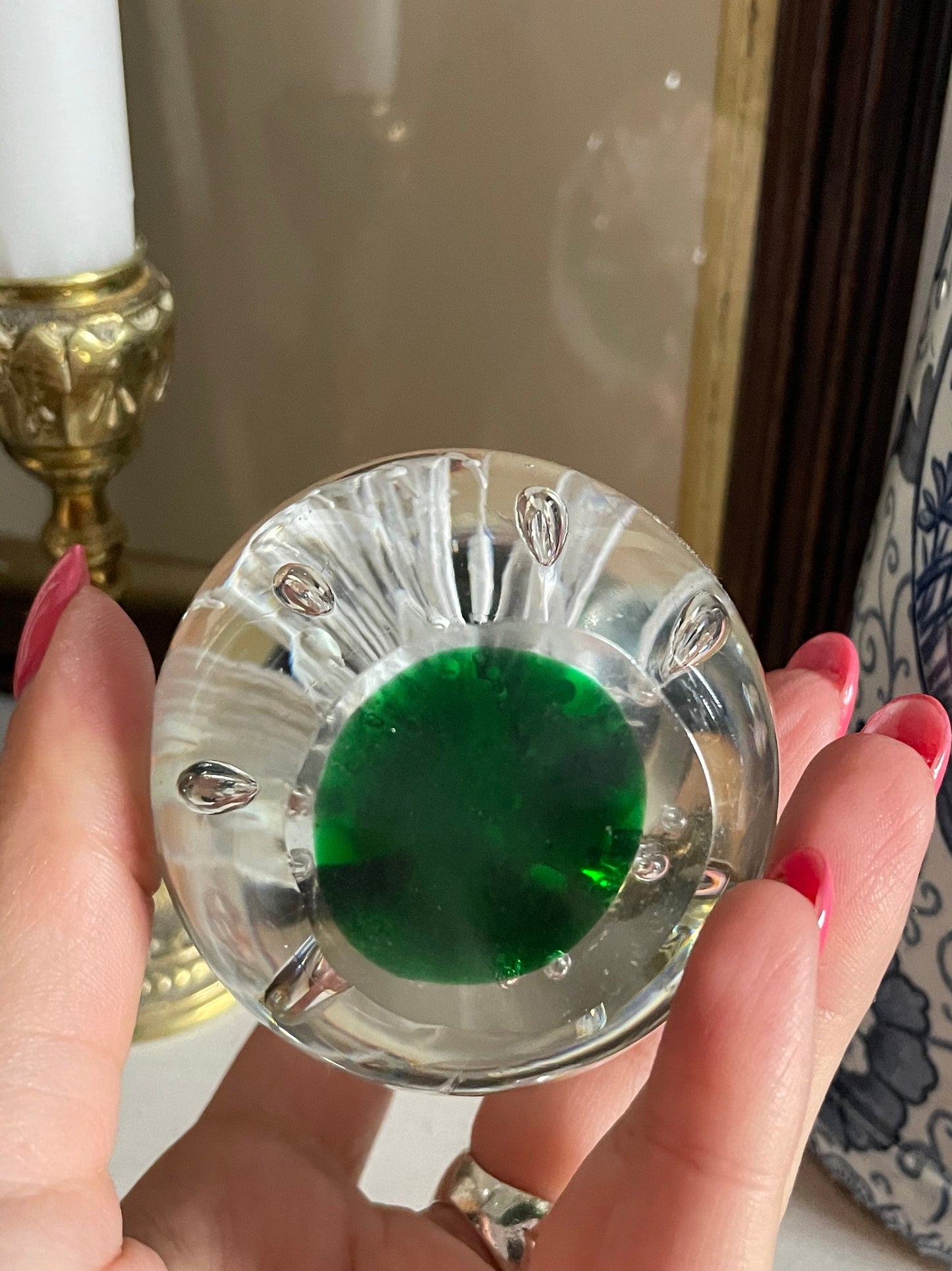 Vintage Mid-Century Egg Shape Glass Paperweight - Interesting Design