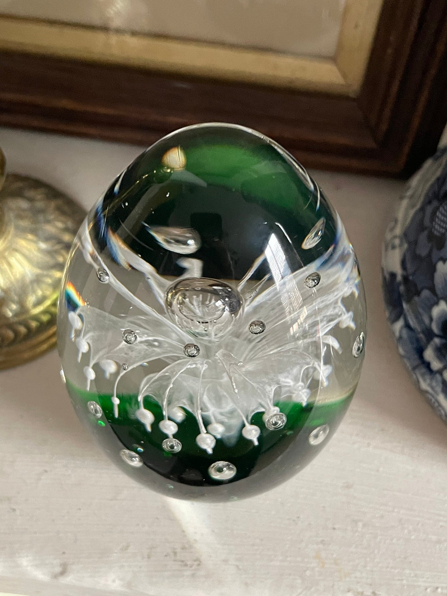 Vintage Mid-Century Egg Shape Glass Paperweight - Interesting Design
