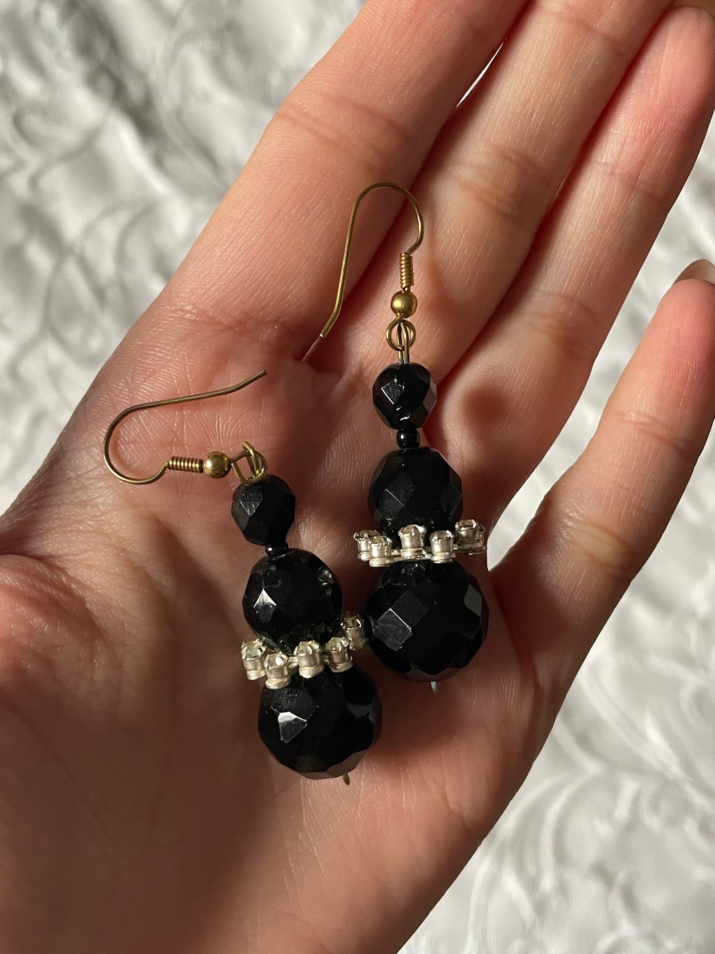 Antique 1920s / 30s Art Deco French Jet Glass Tiered Bead Earrings