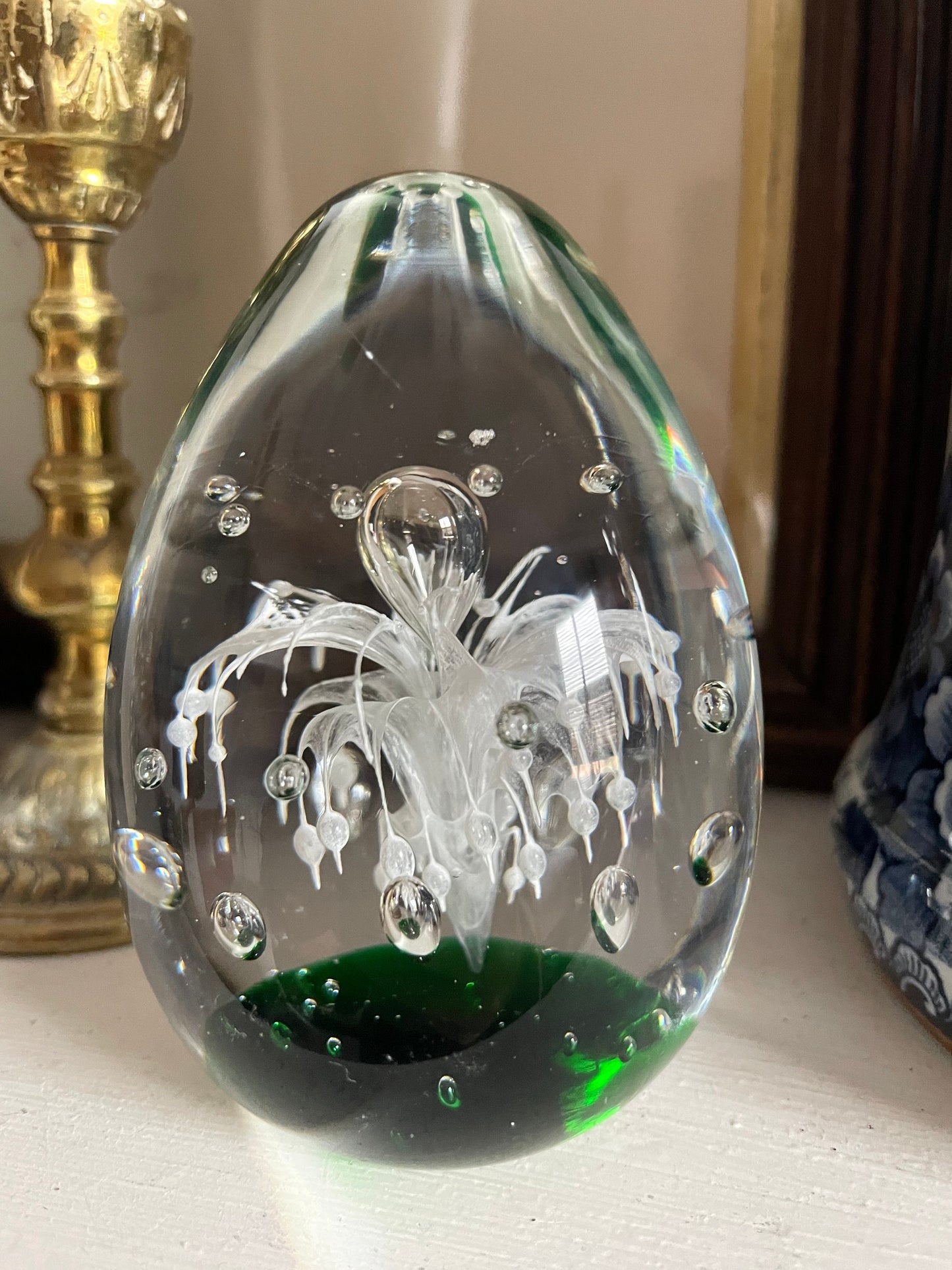 Vintage Mid-Century Egg Shape Glass Paperweight - Interesting Design