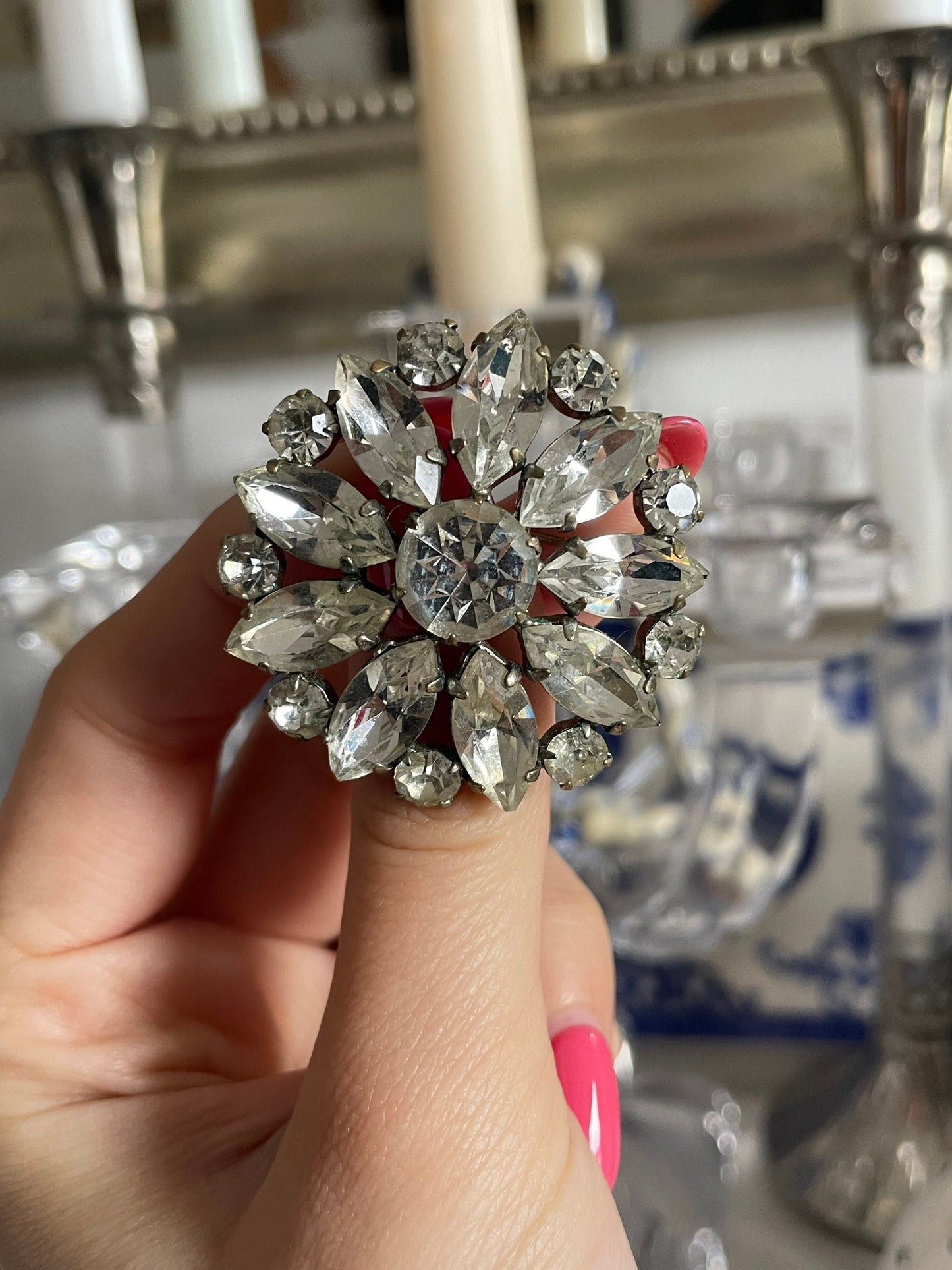 Antique 1920s 1930s Czech Glass Diamond Paste Brooch