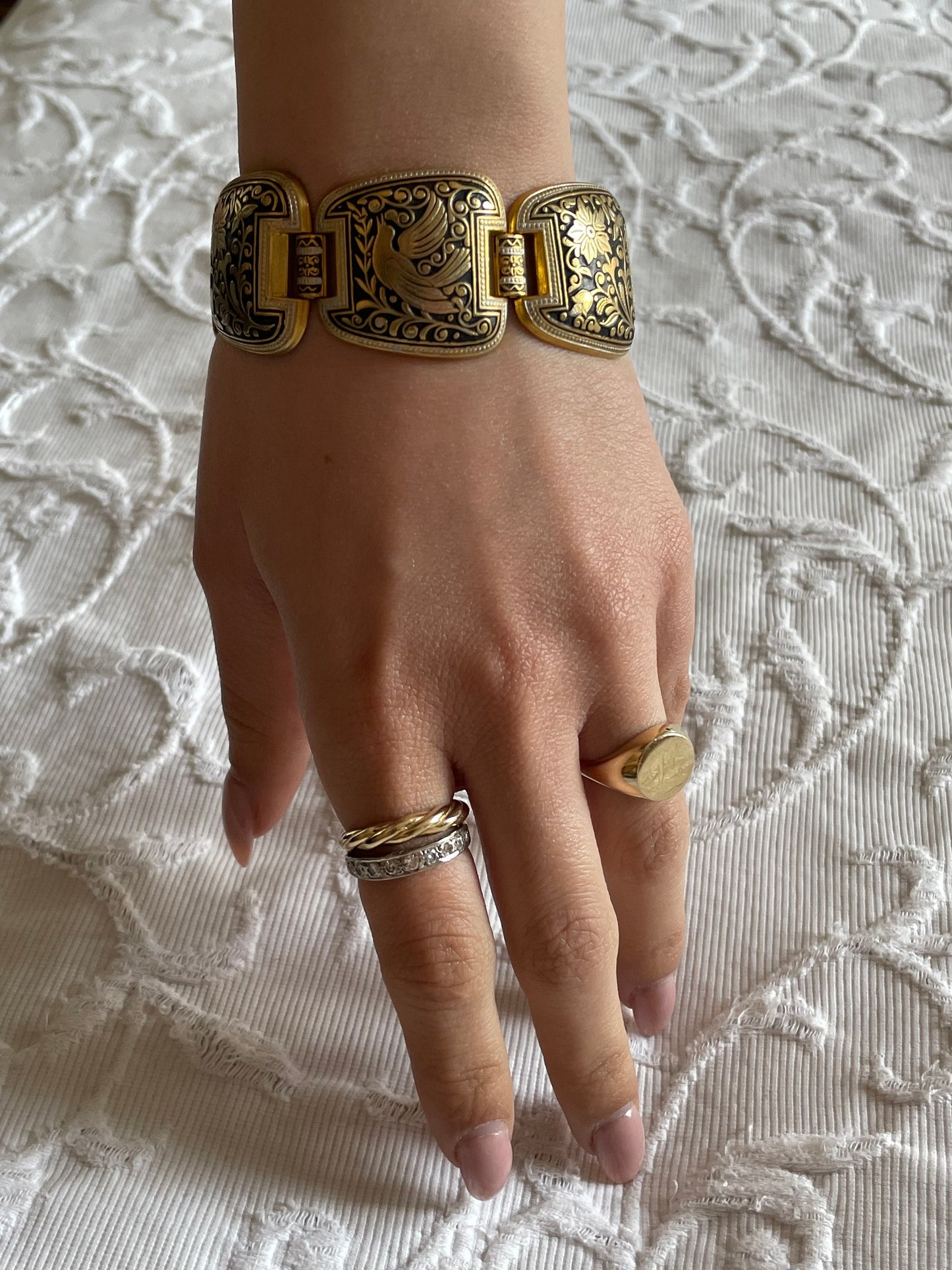 Exquisite Vintage 1940s Toledo Damascene Panel Bracelet
