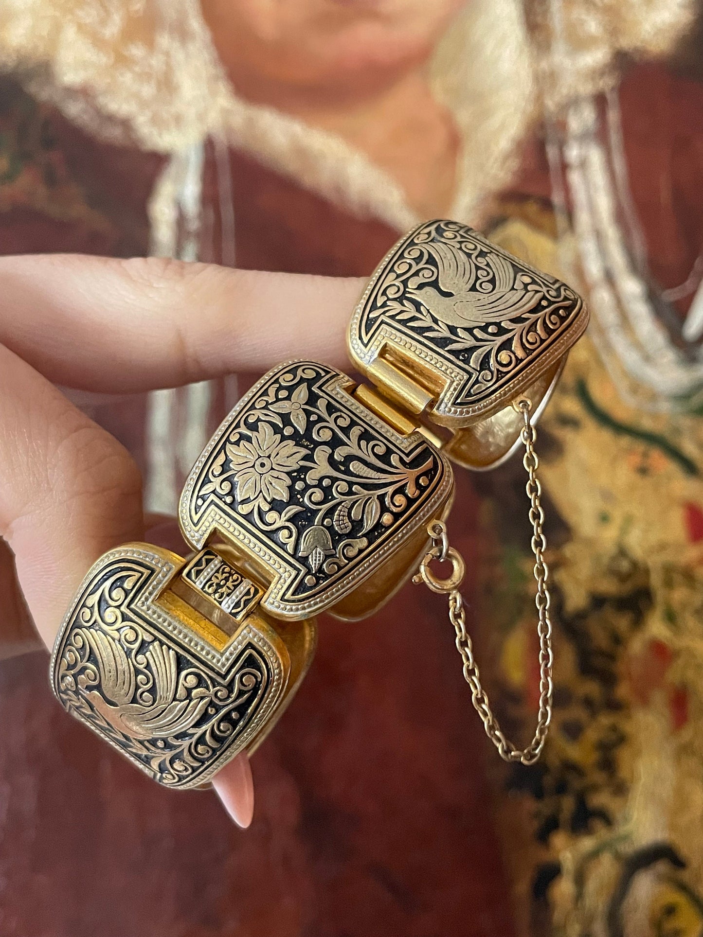 Exquisite Vintage 1940s Toledo Damascene Panel Bracelet
