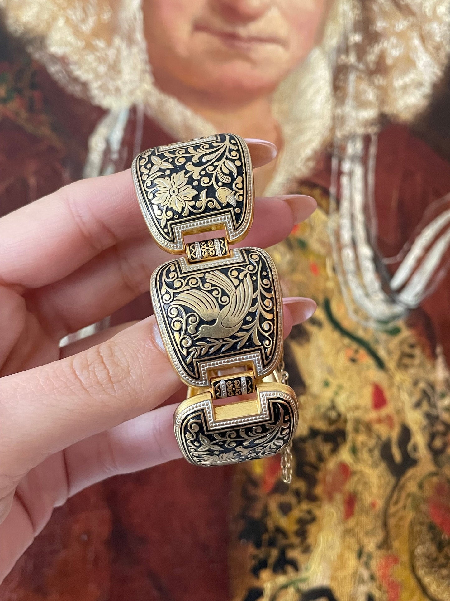 Exquisite Vintage 1940s Toledo Damascene Panel Bracelet