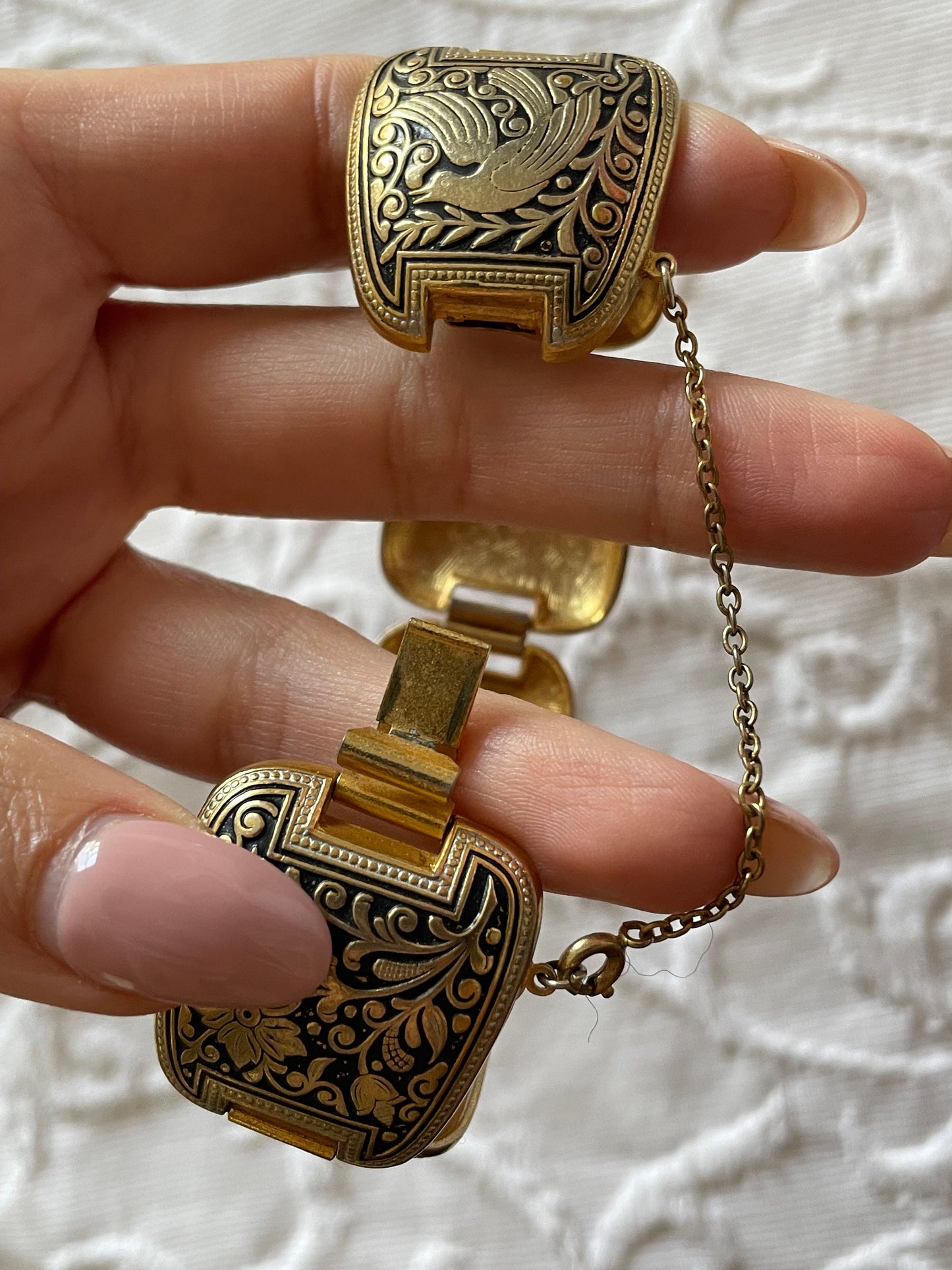 Exquisite Vintage 1940s Toledo Damascene Panel Bracelet
