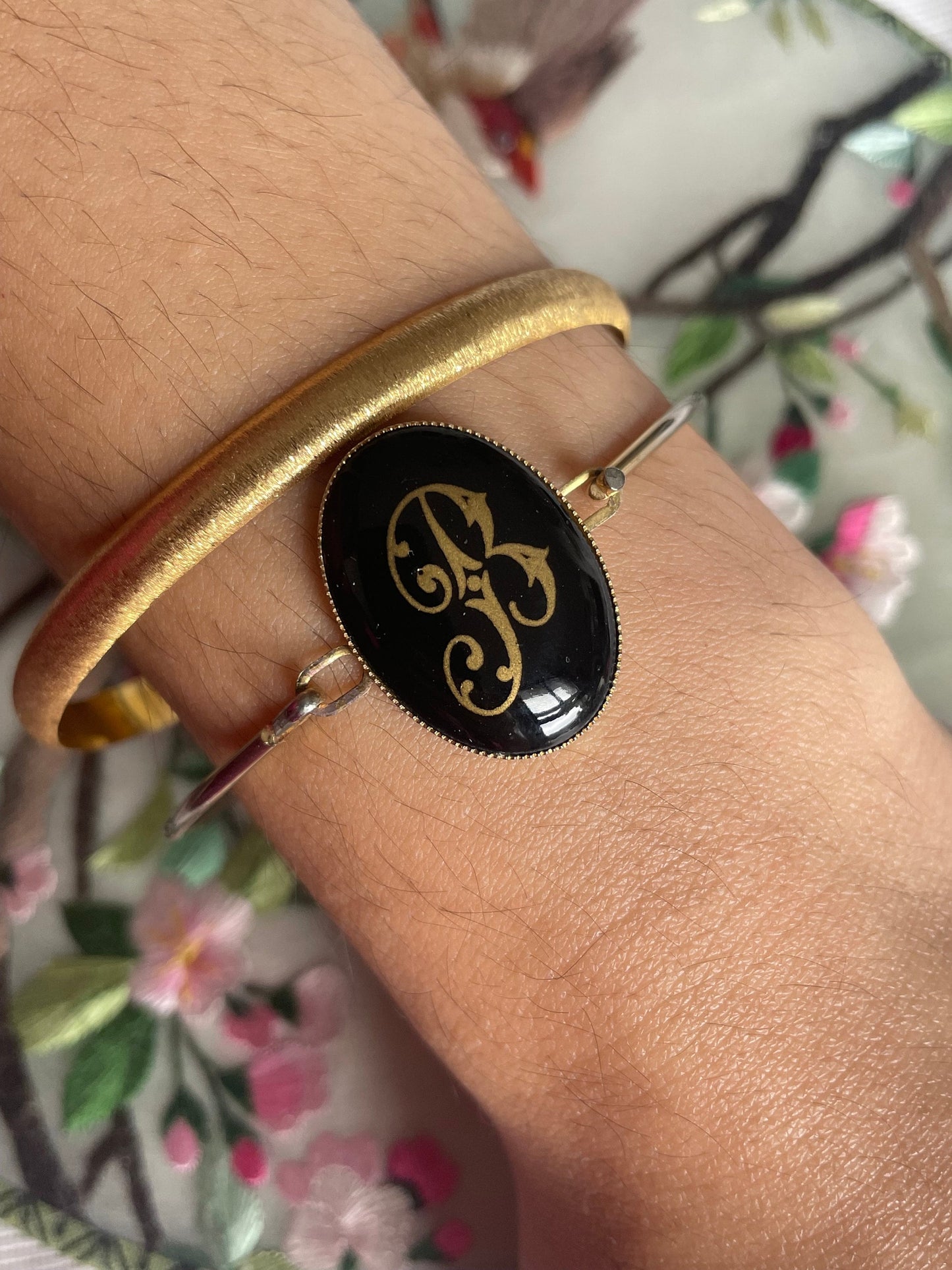 Antique Victorian Style Monogram Letter B Gold Metal Bracelet