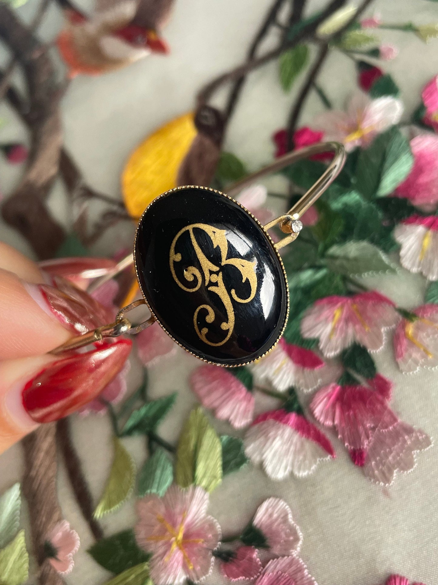 Antique Victorian Style Monogram Letter B Gold Metal Bracelet