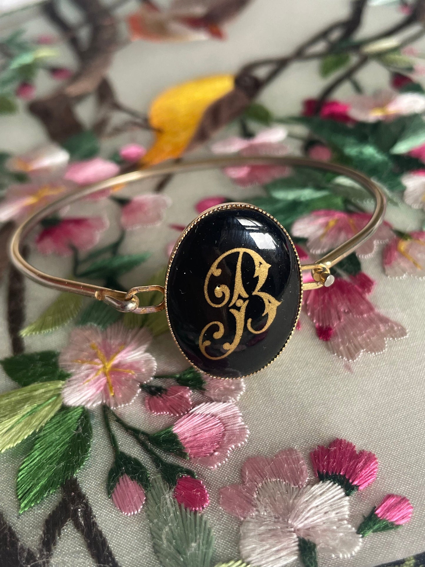 Antique Victorian Style Monogram Letter B Gold Metal Bracelet