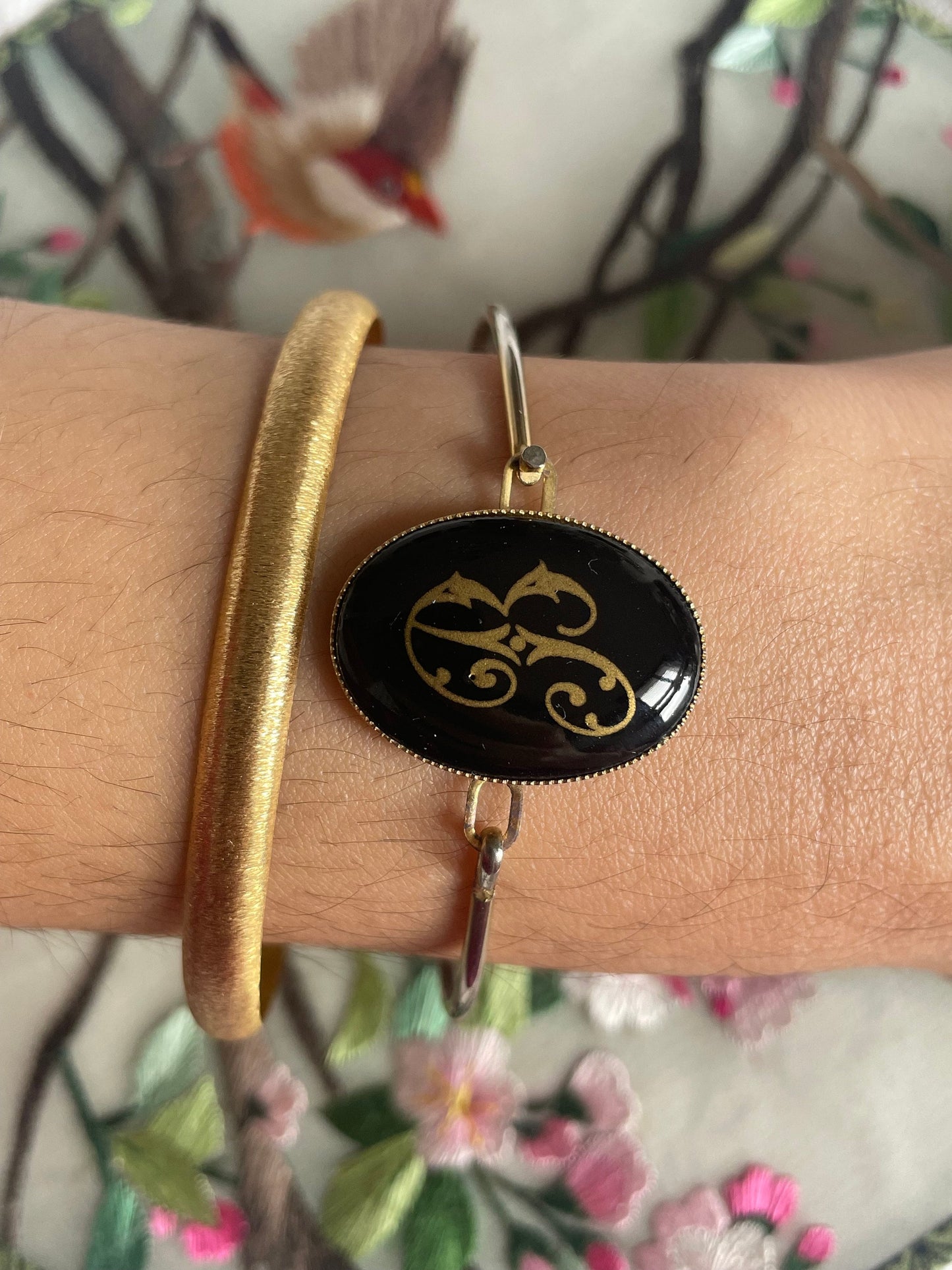 Antique Victorian Style Monogram Letter B Gold Metal Bracelet